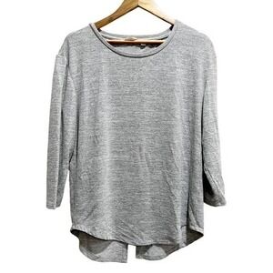 RD Style Gray 3/4‎ Sleeve Split Back Top Womens L Soft Knit Casual Tee